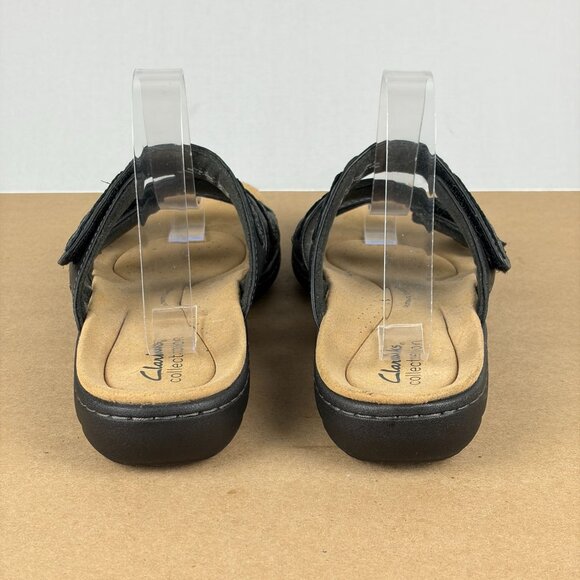 Clarks Laurieann Cove Three Strap Sandals Womens 10 Black Leather Hook and Loop - Picture 4 of 10